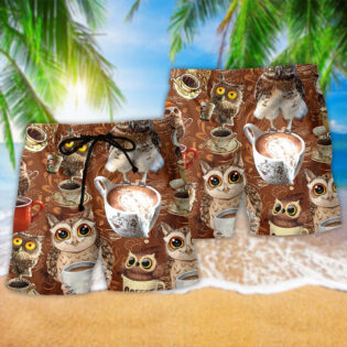 Owl Love Coffee Brown Style - Beach Short - Owl Ohh - Owl Ohh