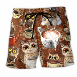 Owl Love Coffee Brown Style - Beach Short - Owl Ohh - Owl Ohh