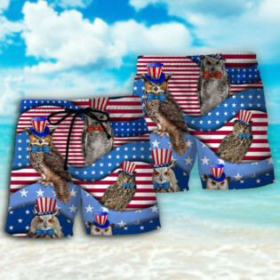 Owl USA Flag Independence Day - Beach Short - Owl Ohh - Owl Ohh