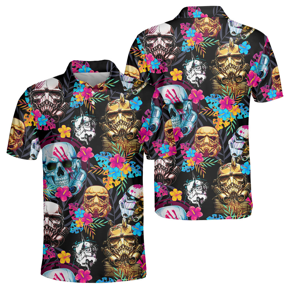 Halloween Starwars Stormtrooper Skull Tropical Neon - Polo Shirt