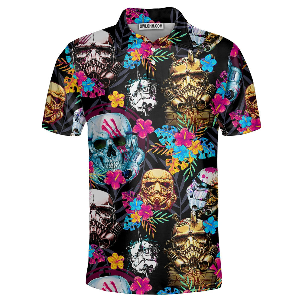 Halloween Starwars Stormtrooper Skull Tropical Neon - Polo Shirt