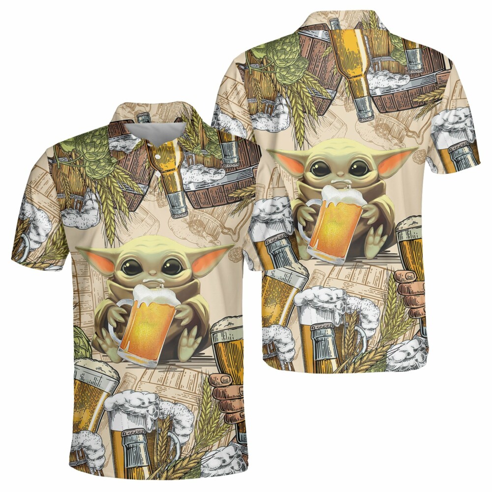 Star Wars Baby Yoda And Beer Wheat - Polo Shirt - Owl Ohh-Owl Ohh