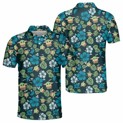 Star Wars The Mandalorian Grogu Baby Yoda Leaves - Polo Shirt