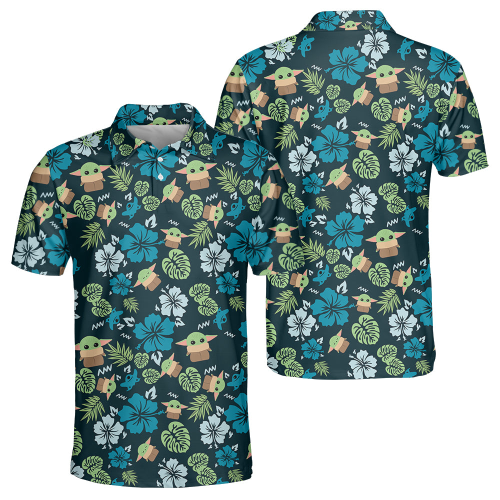 Star Wars The Mandalorian Grogu Baby Yoda Leaves - Polo Shirt