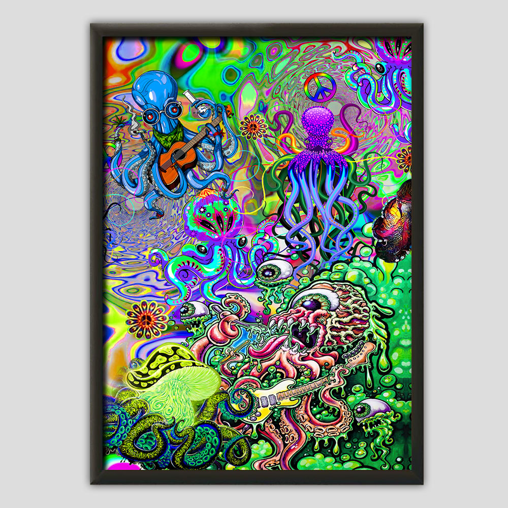 Hippie Funny Octopus Love Music Colorful Ocean - Vertical Poster - Owl Ohh - Owl Ohh