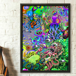 Hippie Funny Octopus Love Music Colorful Ocean - Vertical Poster - Owl Ohh - Owl Ohh