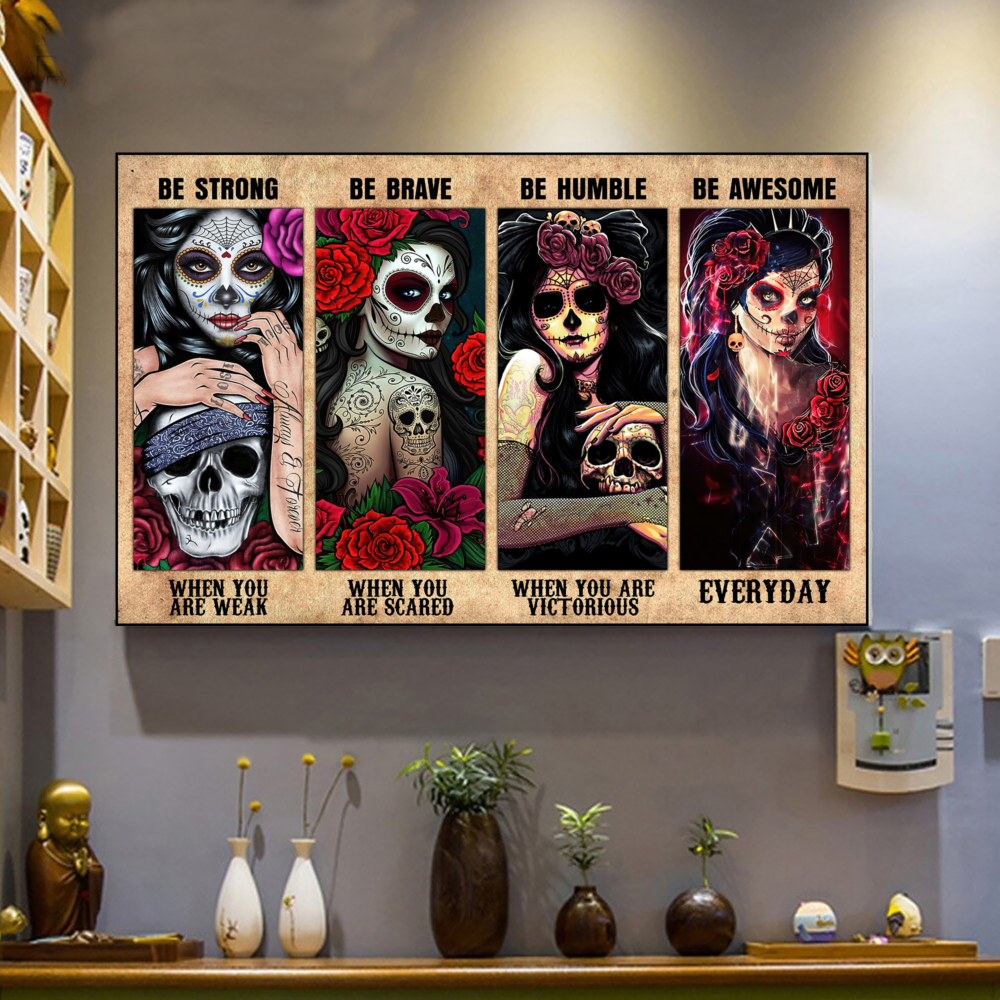 Sugar Skull Mexico Girl Be Strong - Horizontal Poster - Owl Ohh - Owl Ohh