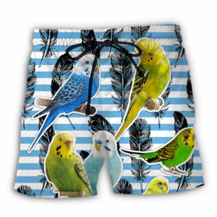 Parrot Parakeet Blue And White Stripe - Beach Short - Owl Ohh - Owl Ohh