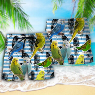 Parrot Parakeet Blue And White Stripe - Beach Short - Owl Ohh - Owl Ohh