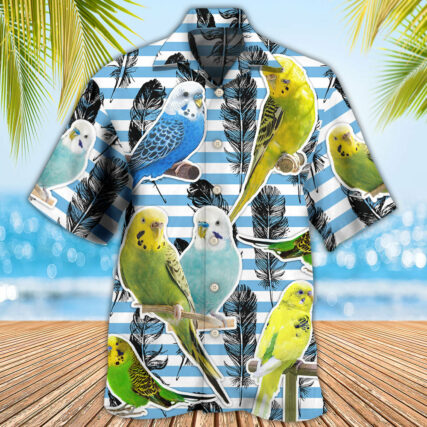 Parrot Parakeet Blue And White Stripe - Hawaiian Shirt - Owl Ohh for men and women, kids - Owl Ohh