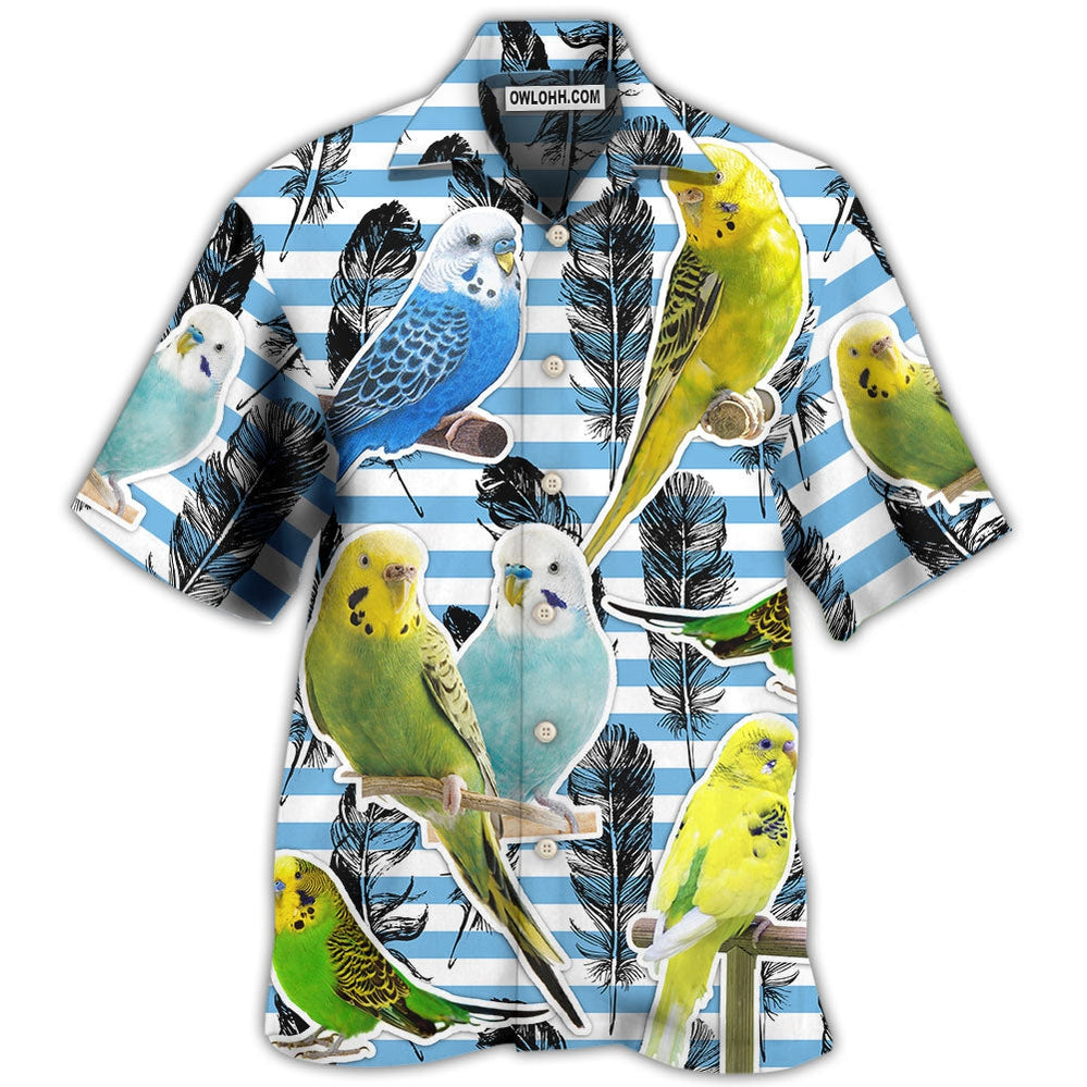 Parrot Parakeet Blue And White Stripe - Hawaiian Shirt - Owl Ohh for men and women, kids - Owl Ohh
