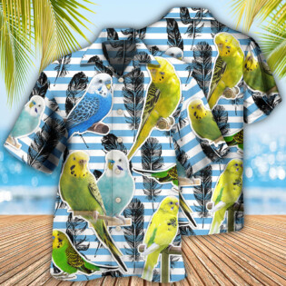 Parrot Parakeet Blue And White Stripe - Hawaiian Shirt - Owl Ohh for men and women, kids - Owl Ohh