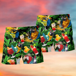 Parrot Funny Drinking Cocktail Style - Beach Short - Owl Ohh - Owl Ohh