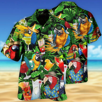 Parrot Drinking Cocktail Style - Hawaiian shirt - Owl Ohh - Owl Ohh