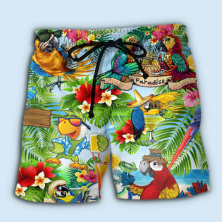Cocktails It's Five Oclock Somewhere Funny Parrot - Beach Short - Owl Ohh - Owl Ohh