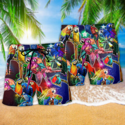 Parrot Tropical Neon Light Merry Christmas - Beach Short-Owl Ohh