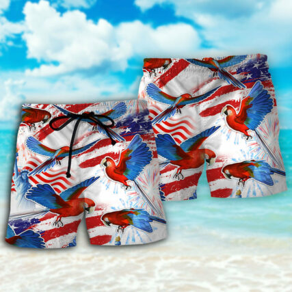 Parrot US Flag Independence Day - Beach Short - Owl Ohh - Owl Ohh