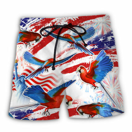 Parrot US Flag Independence Day - Beach Short - Owl Ohh - Owl Ohh