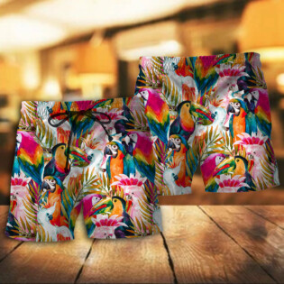 Parrot Colorful Tropical Leaf - Beach Short - Owl Ohh - Owl Ohh