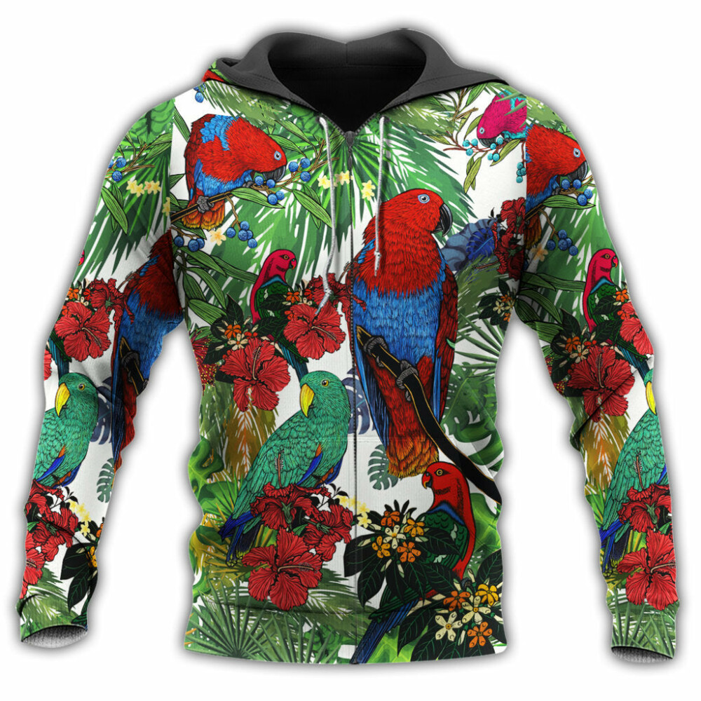 Parrots Red And Green Style In Garden - Hoodie - Owl Ohh - Owl Ohh
