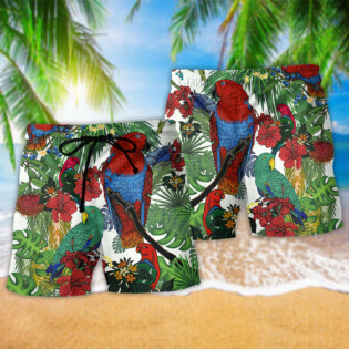 Parrot Red And Green Style With Flower - Beach Short - Owl Ohh - Owl Ohh