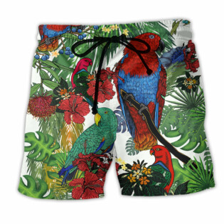 Parrot Red And Green Style With Flower - Beach Short - Owl Ohh - Owl Ohh