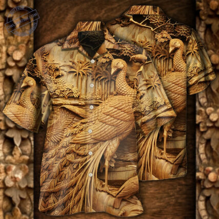 Peacock Woodcarving - Hawaiian shirt - Owl Ohh - Owl Ohh