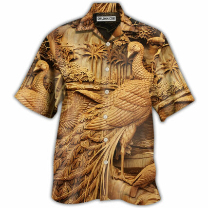 Peacock Woodcarving - Hawaiian shirt - Owl Ohh - Owl Ohh