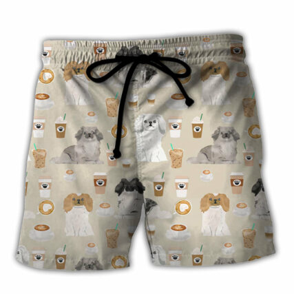 Pekingese Dog And Coffee - Beach Short - Owl Ohh-Owl Ohh