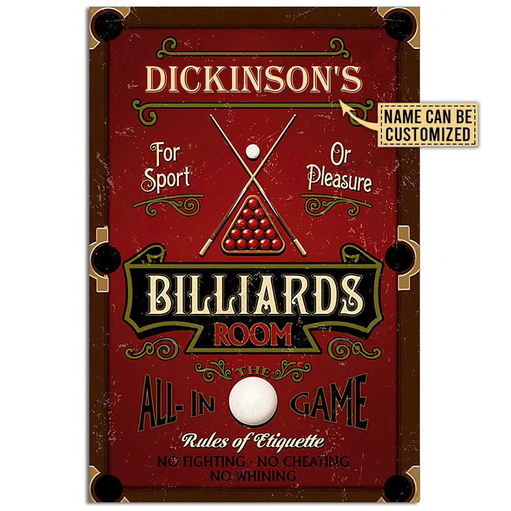 Billiard Red Billiards Room Personalized - Vertical Poster - Owl Ohh - Owl Ohh