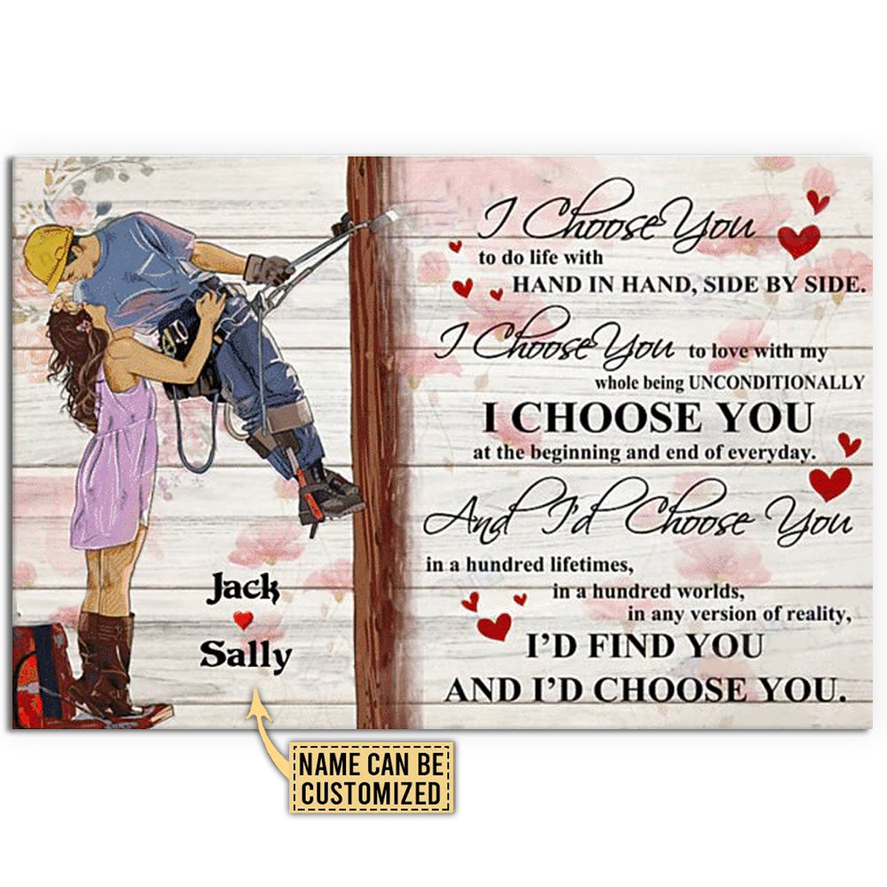 Lineman I Choose You Hand In Hand Personalized - Horizontal Poster - Owl Ohh - Owl Ohh