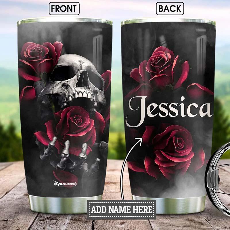 Skull And Rose Personalized - Tumbler - Owl Ohh - Owl Ohh