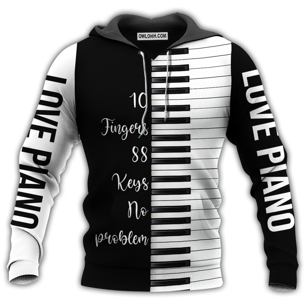 Piano 10 Fingers 88 Keys Black And White - Hoodie - Owl Ohh - Owl Ohh