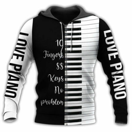 Piano 10 Fingers 88 Keys Black And White - Hoodie - Owl Ohh - Owl Ohh