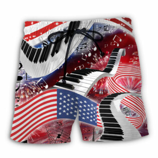 Piano Music Lover USA Flag Independence Day - Beach Short - Owl Ohh - Owl Ohh