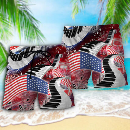 Piano Music Lover USA Flag Independence Day - Beach Short - Owl Ohh - Owl Ohh