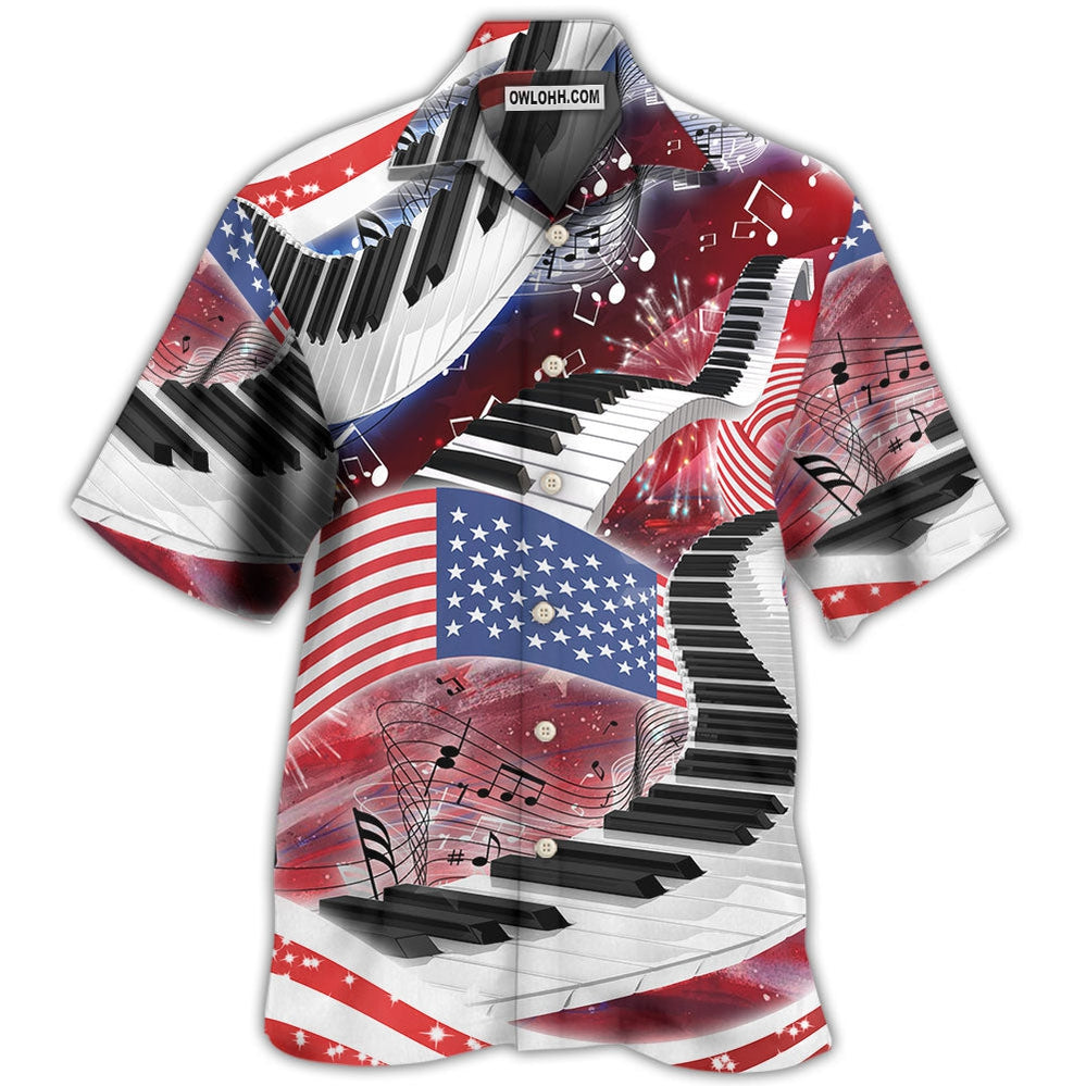 Piano Music Lover USA Flag Independence Day - Hawaiian Shirt - Owl Ohh - Owl Ohh