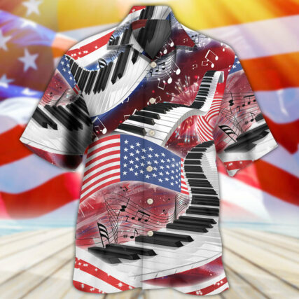 Piano Music Lover USA Flag Independence Day - Hawaiian Shirt - Owl Ohh - Owl Ohh