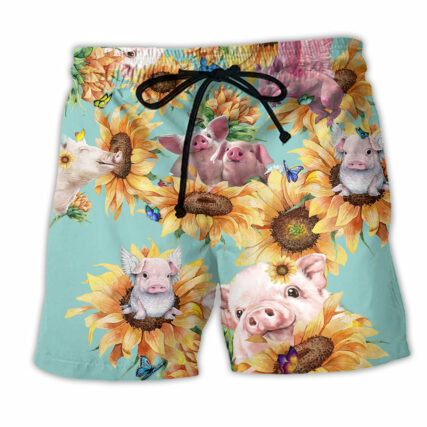 Pig Animals Amazing Pig Loves Sunflowers - Beach Short - Owl Ohh - Owl Ohh
