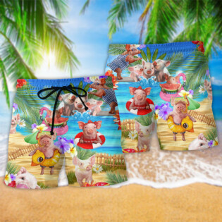 Pig Animals Piggy Chilling By The Beach - Beach Short - Owl Ohh - Owl Ohh