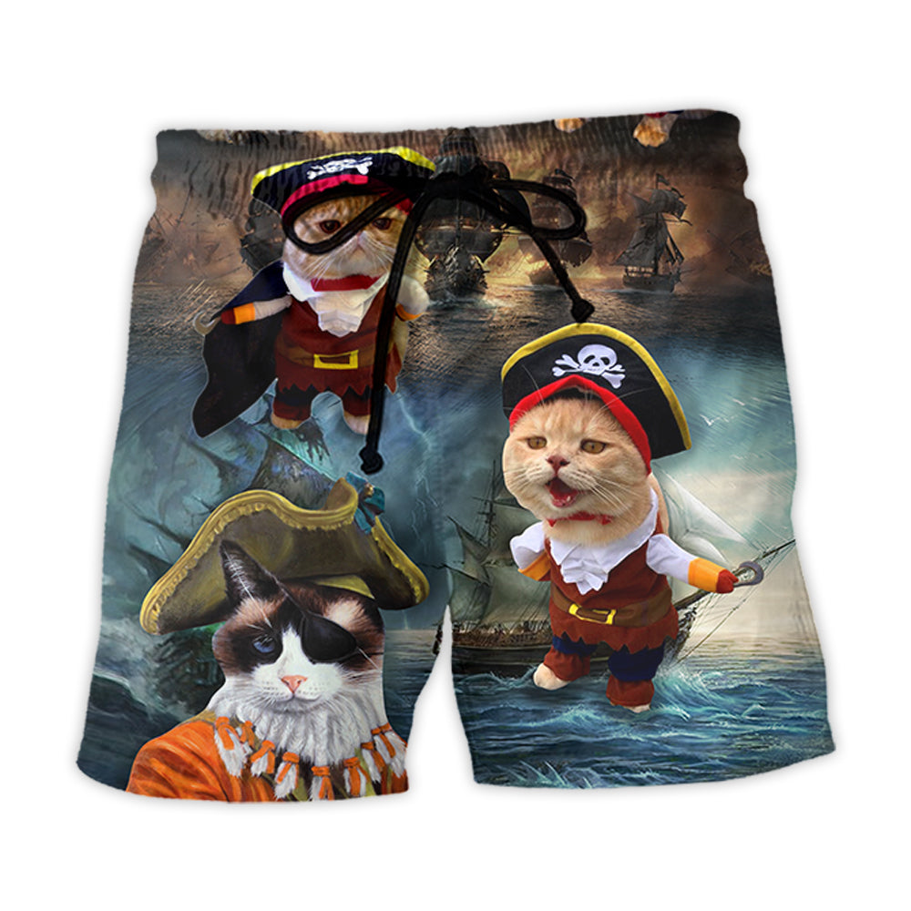 Cat Pirate Cool Style - Beach Short - Owl Ohh - Owl Ohh