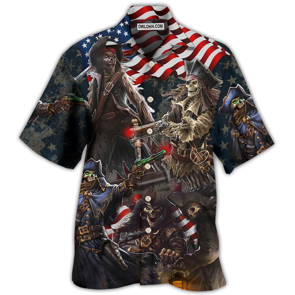Pirate Skeleton USA Flag Independence Day - Hawaiian Shirt - Owl Ohh - Owl Ohh