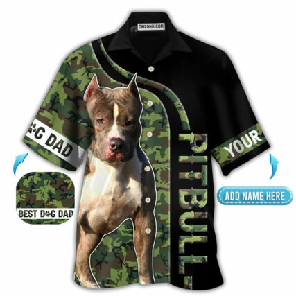 Pitbull Camo Best Dog Dad Personalized - Hawaiian Shirt - Owl Ohh - Owl Ohh