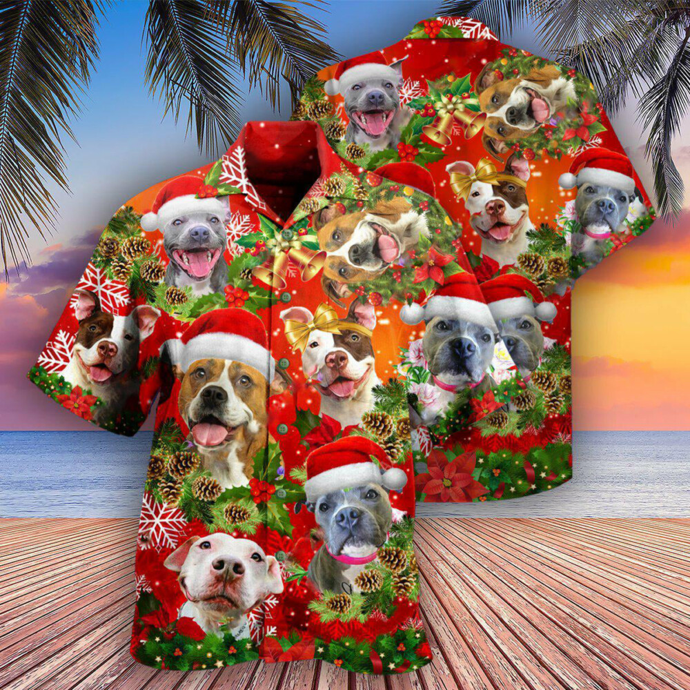 Pitbull Christmas Dogs Are Family - Hawaiian Shirt - Owl Ohh - Owl Ohh