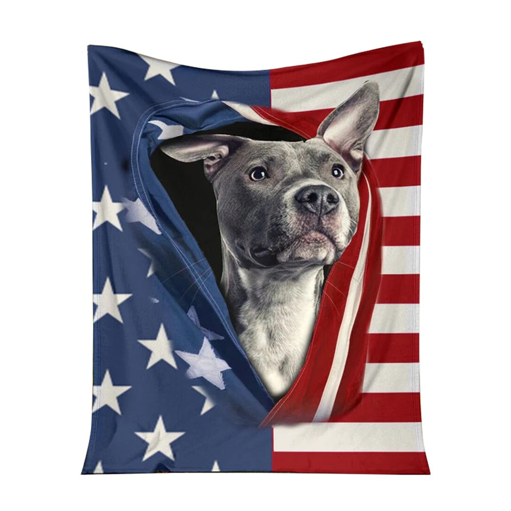 Pitbull Opened American Flag Independence Day - Flannel Blanket - Owl Ohh - Owl Ohh