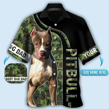 Pitbull Camo Best Dog Dad Personalized - Hawaiian Shirt - Owl Ohh - Owl Ohh
