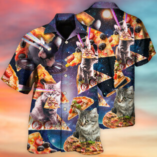 Cat Into The Galaxy Pizza Sky - Hawaiian Shirt - Owl Ohh - Owl Ohh