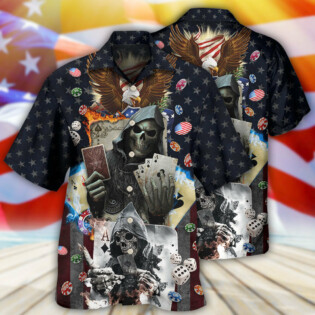 Poker Skull Flame US Flag Independence Day - Hawaiian Shirt - Owl Ohh - Owl Ohh