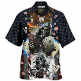 Poker Skull Flame US Flag Independence Day - Hawaiian Shirt - Owl Ohh - Owl Ohh