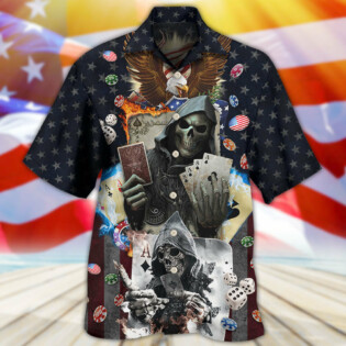 Poker Skull Flame US Flag Independence Day - Hawaiian Shirt - Owl Ohh - Owl Ohh